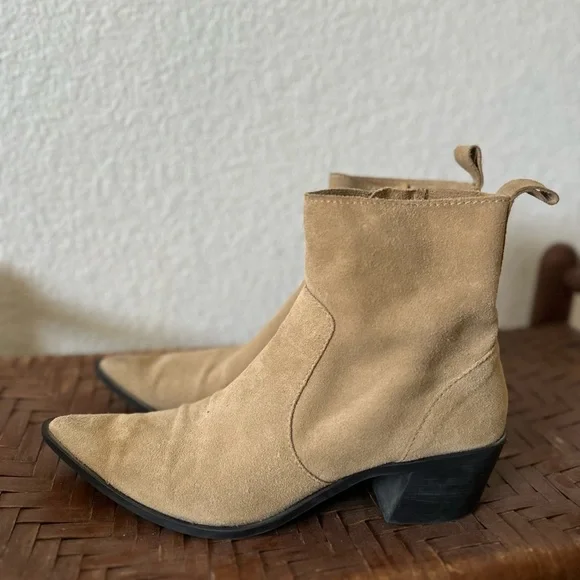 Zara Leather Split Suede Pointed Toe Cowboy Ankle Boots Size 39 | 8 - Picture 7 of 14